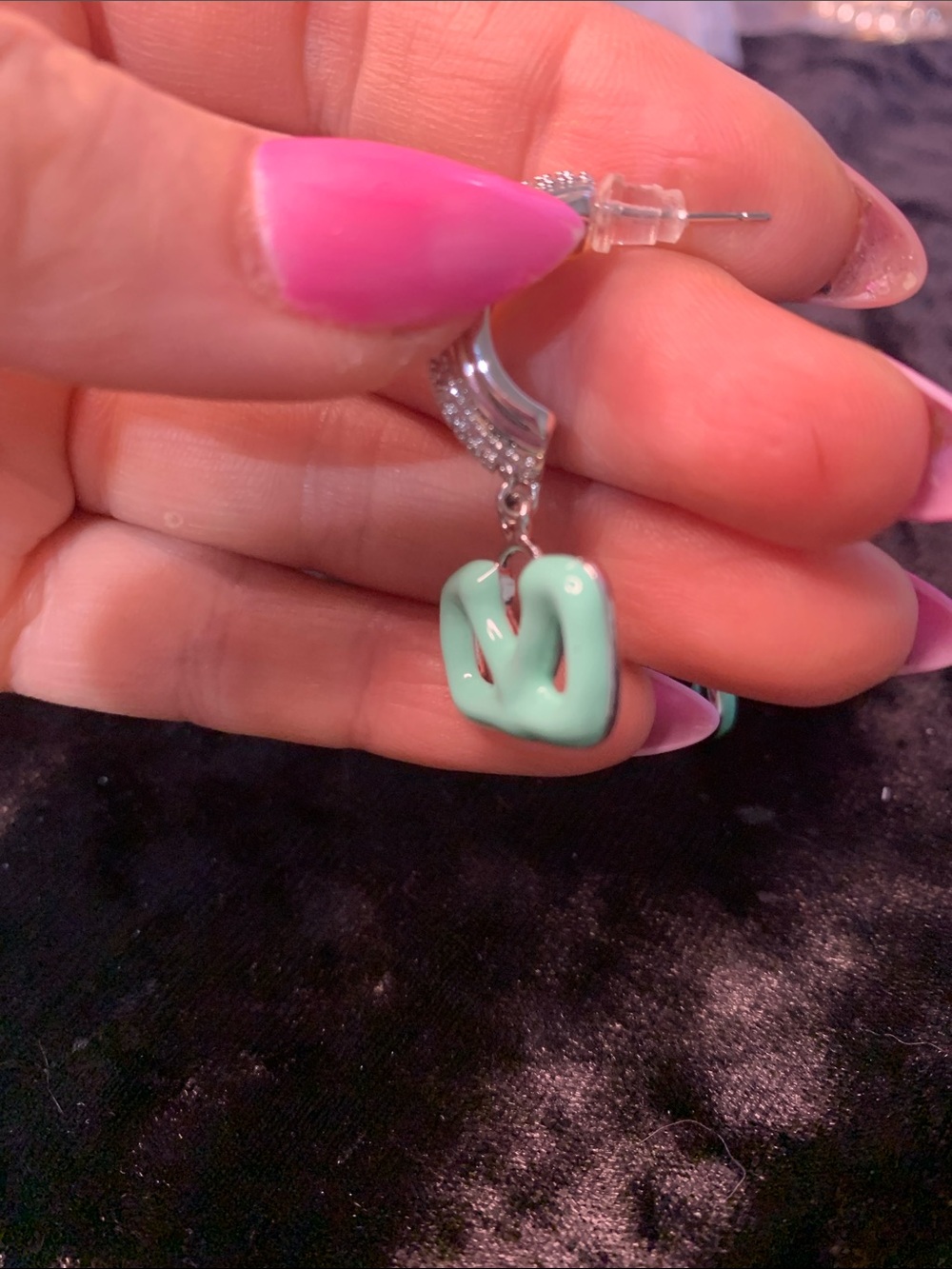 Silver & Mint Green Drop Earrings - Contemporary Women's Jewelry - Picture 3 of 3